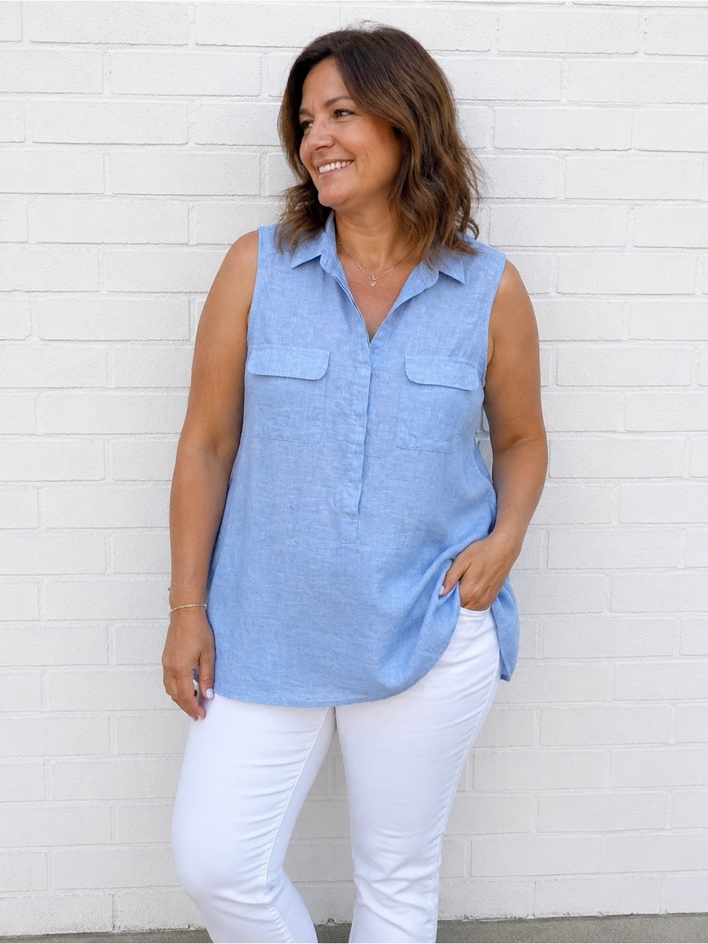 Linen Jones & Co New York Sleeveless Tunic Top Size XL Light Blue